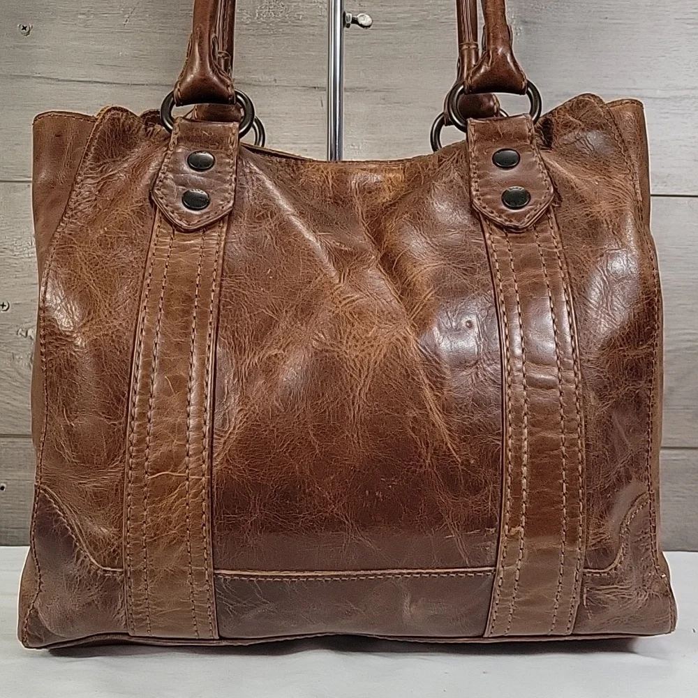 Vintage Frye Melissa Brown Distressed Leather Shoulder Bag Satchel Purse Handbag